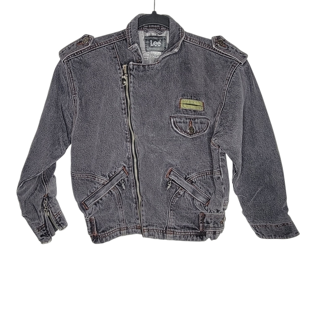 Vintage Y2K Lee Black Denim Motorcycle Trucker Zip Up Jacket Size Medium